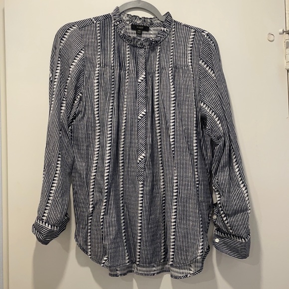 J.Crew Rufflenexk Classic Popover Shirt in Shadow Stripe - Picture 3 of 6